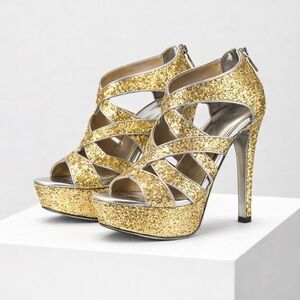 bebe Gold Glitter Platform Heels